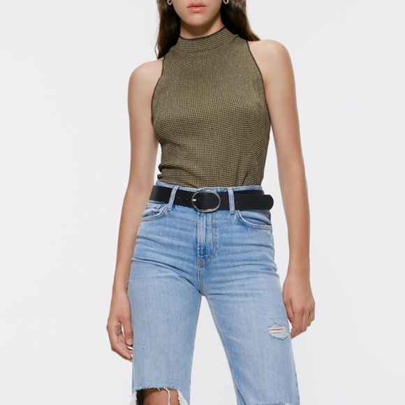 NWT ZARA KHAKI High Collar  tank Top - Small - Picture 2 of 12